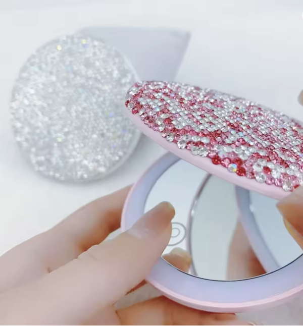 Tienda espejo de bolsillo crystal glow led – silver diamond