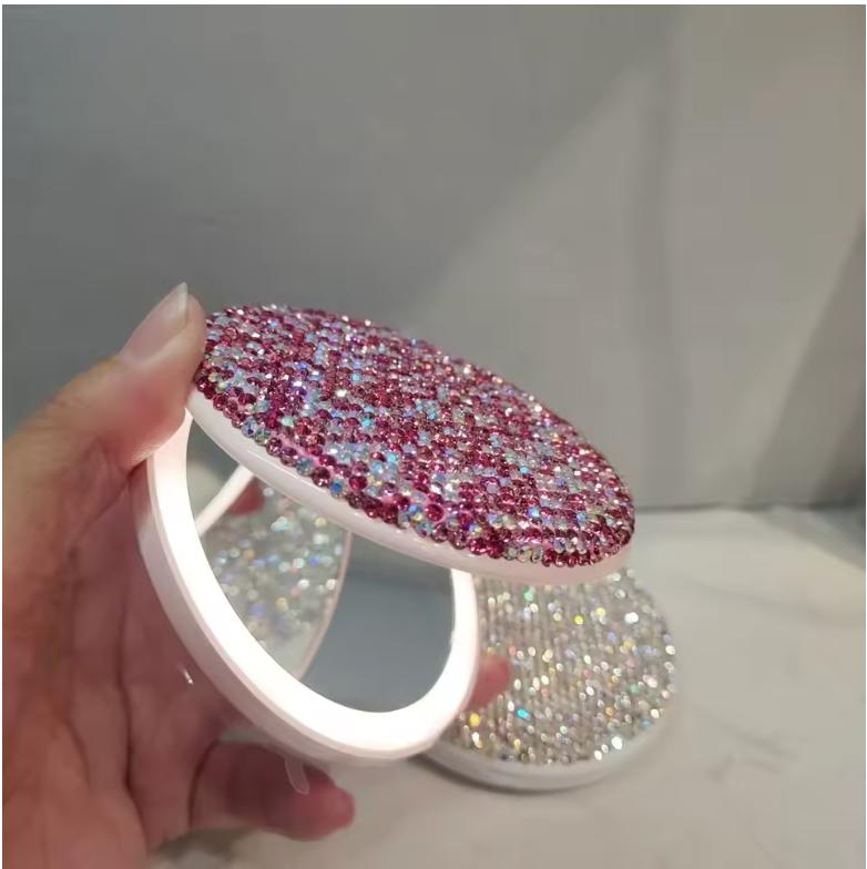 espejo de bolsillo crystal glow led – silver diamond