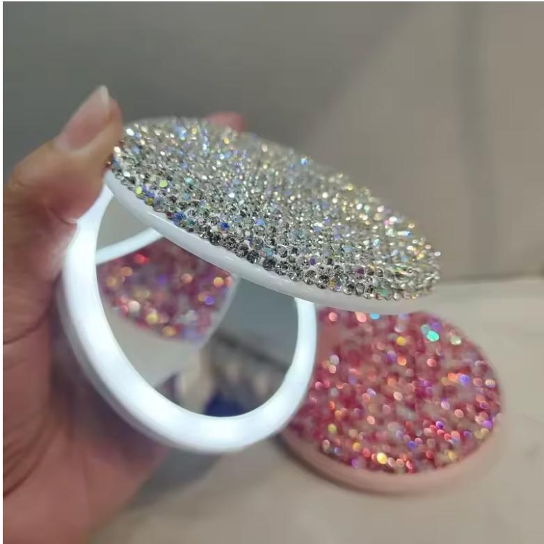 espejo de bolsillo crystal glow led – silver diamond