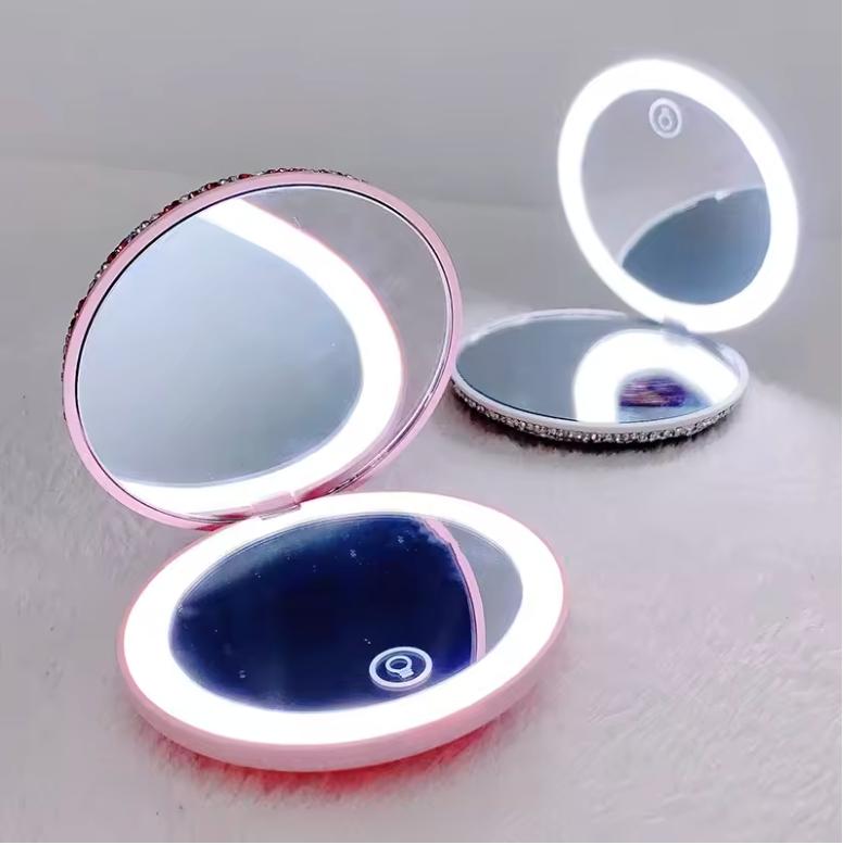 espejo de bolsillo crystal glow led – silver diamond